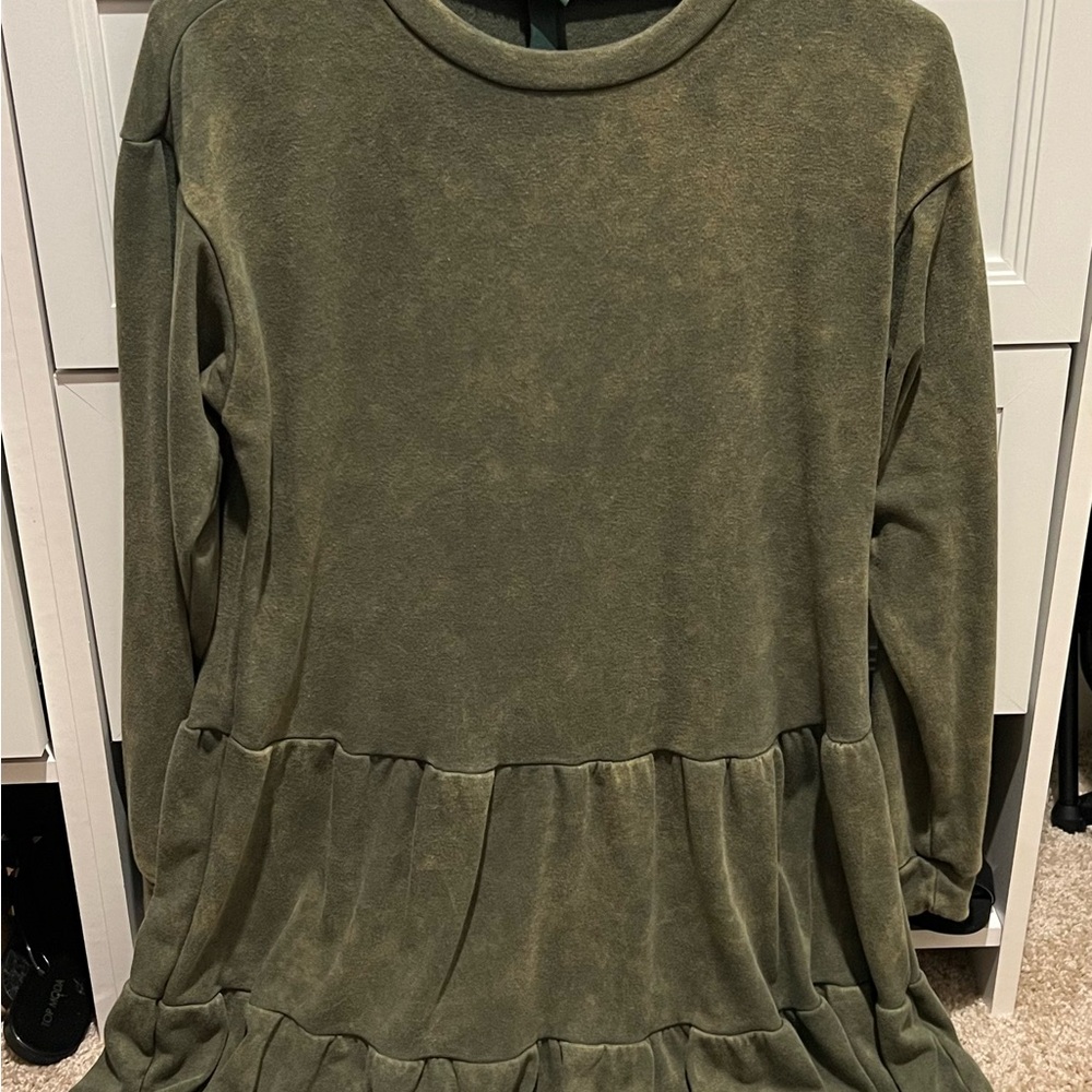 Olive Green Women's Long Sleeve Dress
